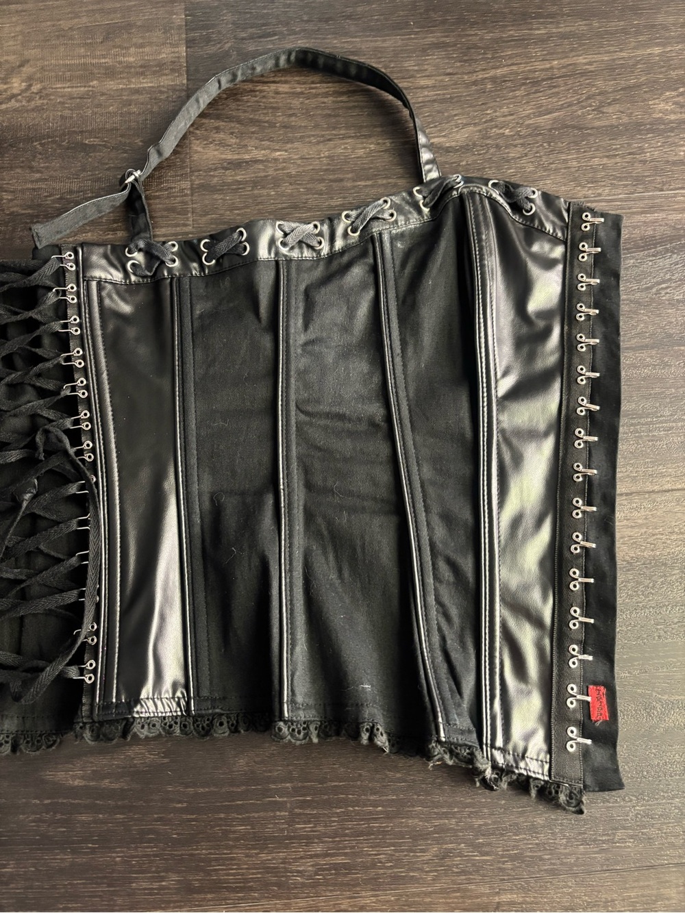 Women’s Vintage Y2K Tripp NYC Black Corset Top Size L Faux Leather - Picture 6 of 10